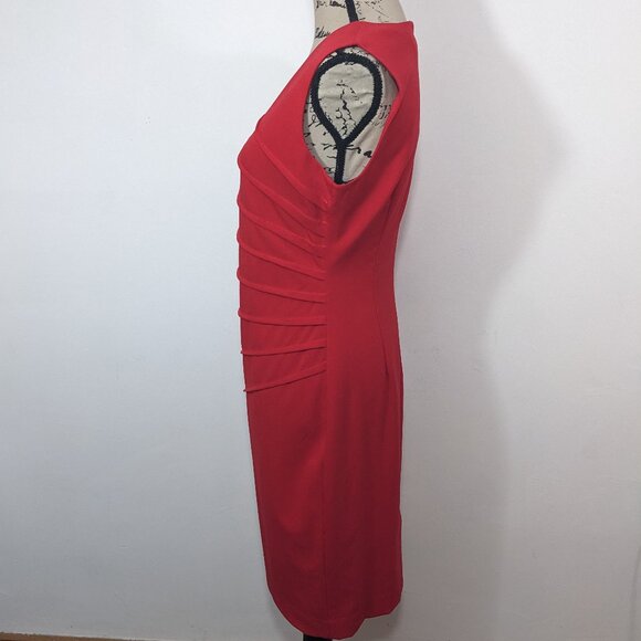 Calvin Klein Women’s Sz 6 Red Sleeveless Sunburst Sheath Dress Style #CD3X1LC7 - Picture 4 of 9